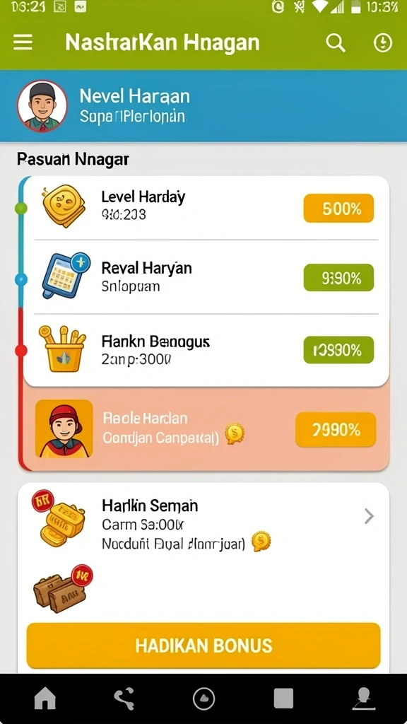 Screenshot menunjukkan berbagai bonus yang tersedia untuk pemain.